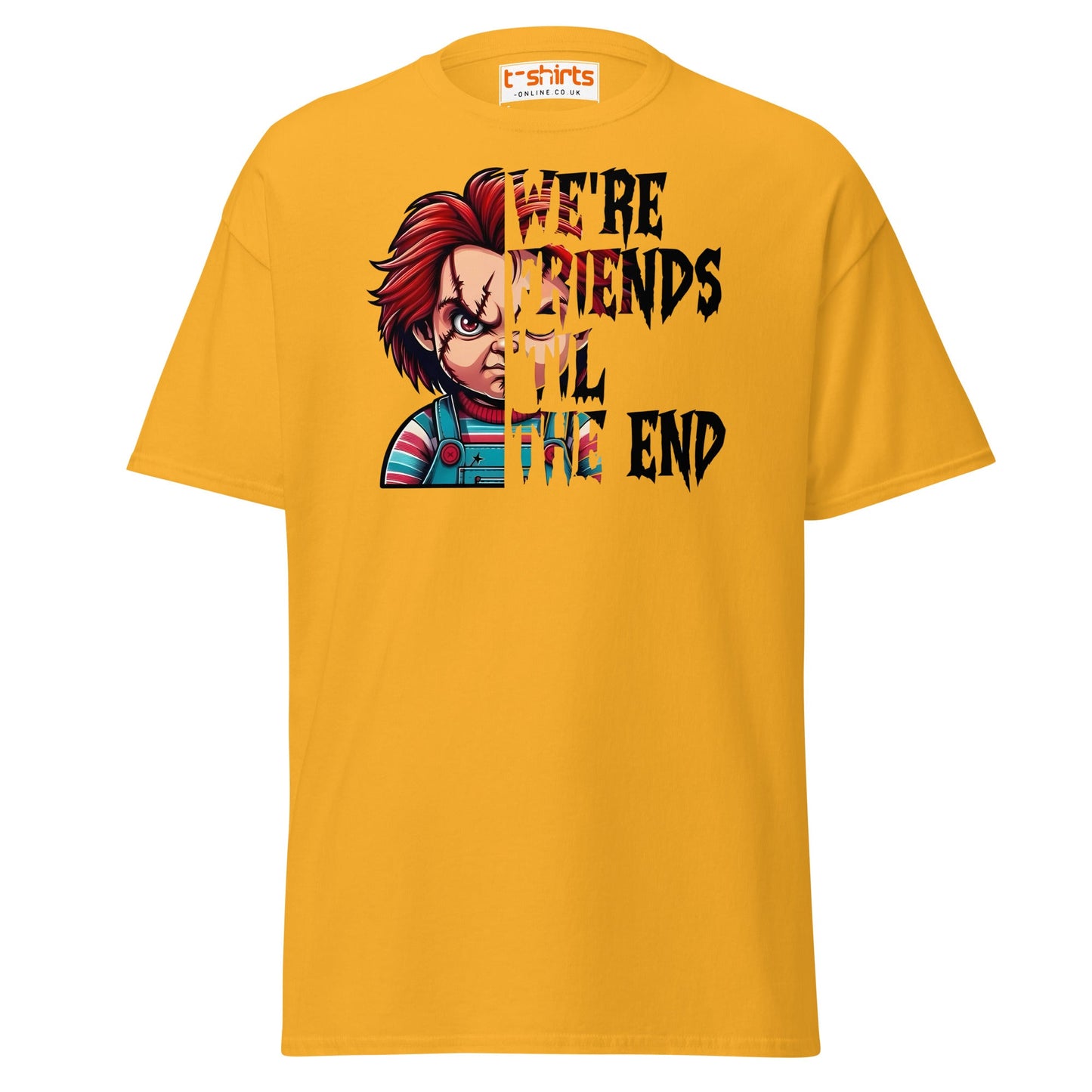 Friends Til The End T-Shirt | Creepy Doll Horror Tee - Gold - T-Shirts Online