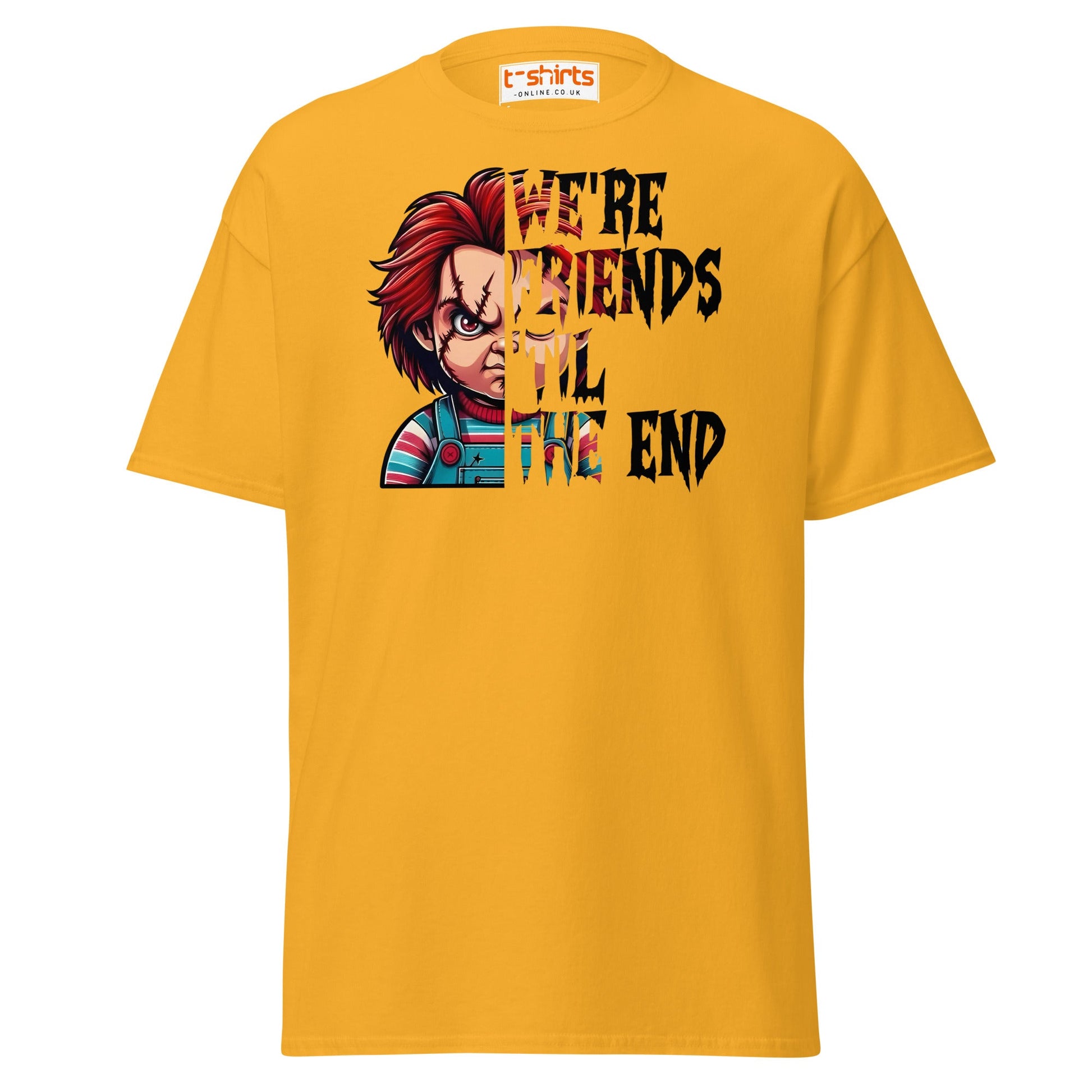 Friends Til The End T-Shirt | Creepy Doll Horror Tee - Gold - T-Shirts Online