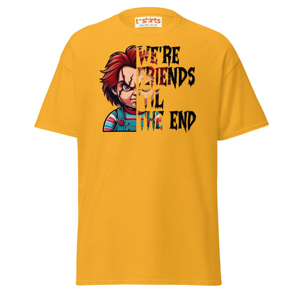 Friends Til The End T-Shirt | Creepy Doll Horror Tee - Gold - T-Shirts Online