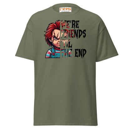 Friends Til The End T-Shirt | Creepy Doll Horror Tee - Military Green - T-Shirts Online