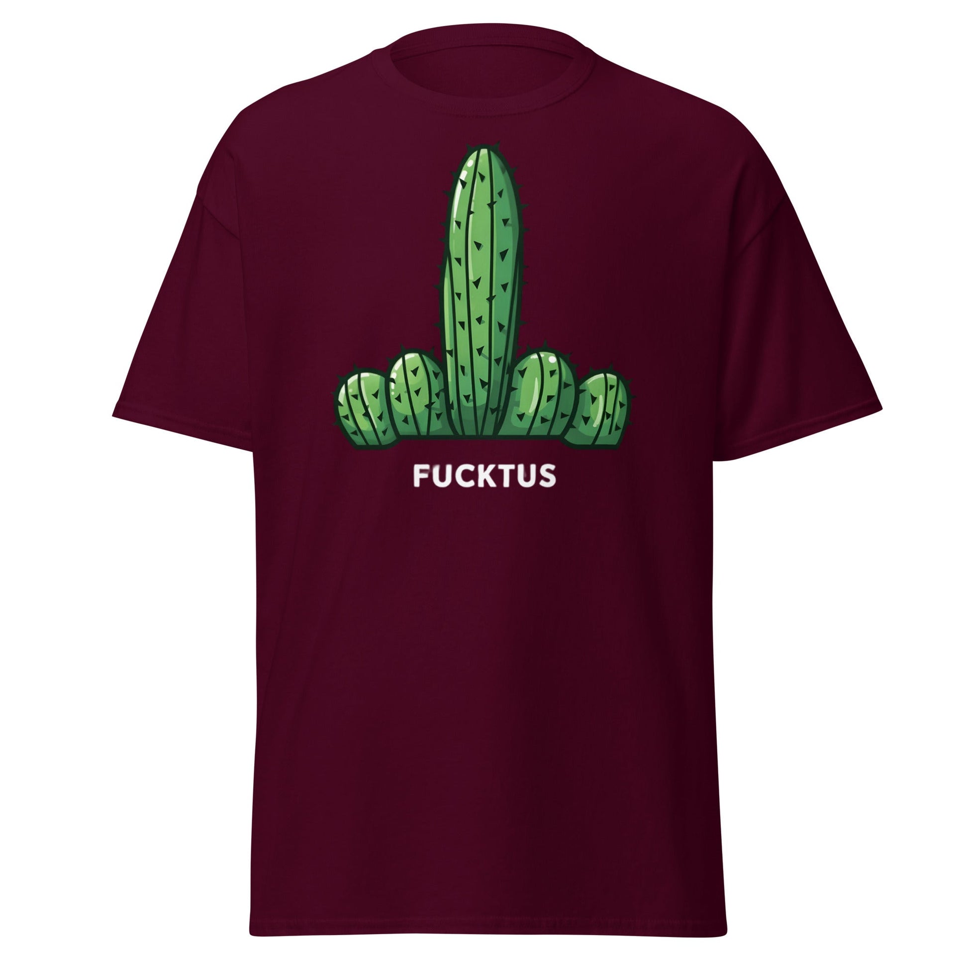 Fucktus Funny Cactus Middle Finger T-Shirt | Adult Humor Tee - Maroon - T-Shirts Online