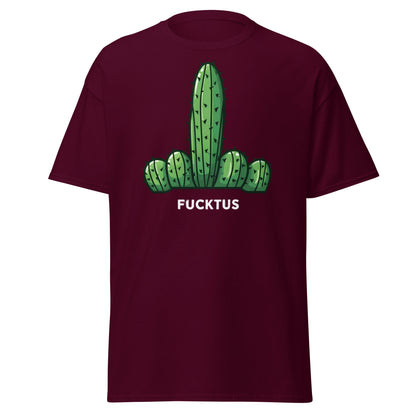 Fucktus Funny Cactus Middle Finger T-Shirt | Adult Humor Tee - Maroon - T-Shirts Online