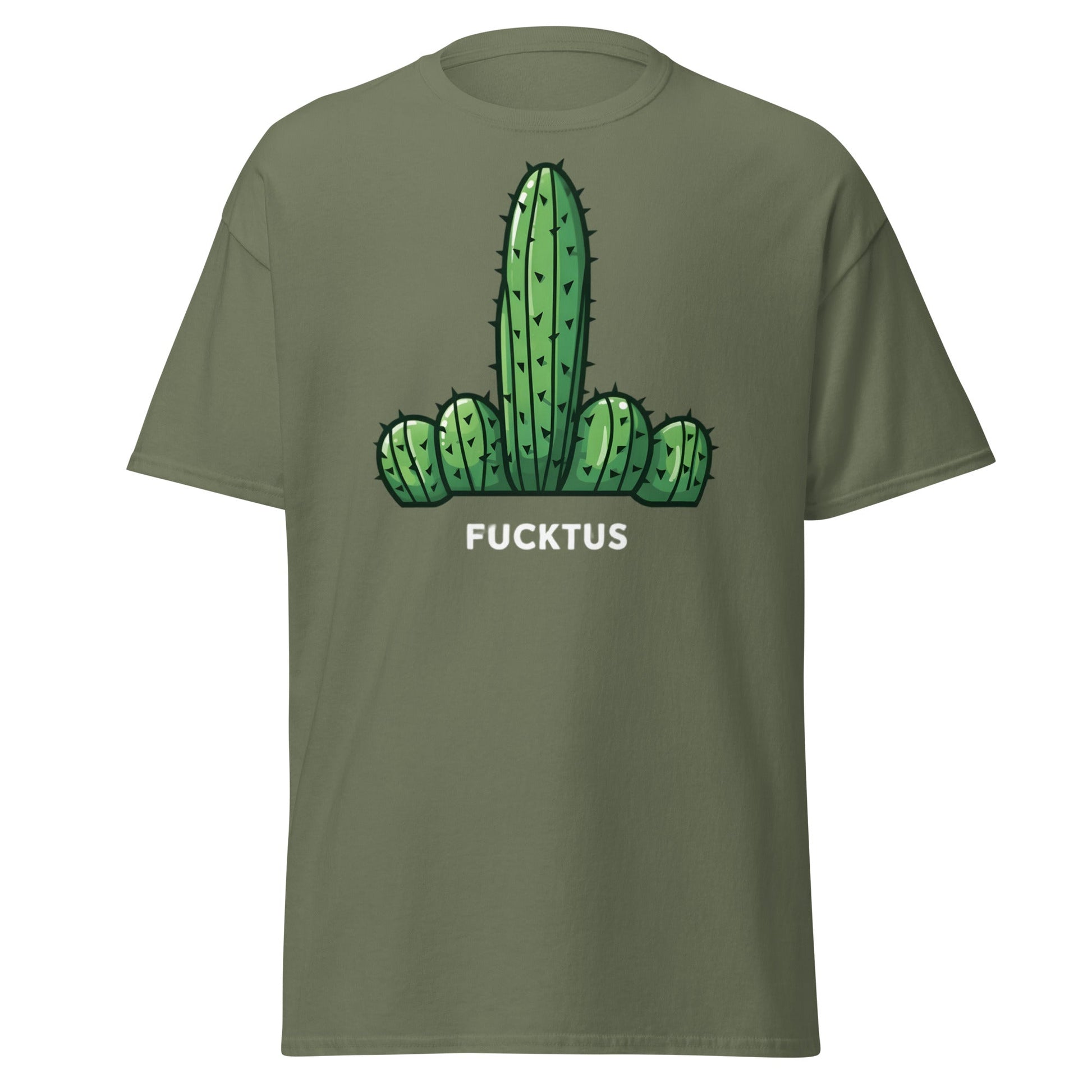 Fucktus Funny Cactus Middle Finger T-Shirt | Adult Humor Tee - Military Green - T-Shirts Online