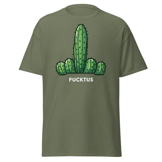 Fucktus Funny Cactus Middle Finger T-Shirt | Adult Humor Tee - Military Green - T-Shirts Online