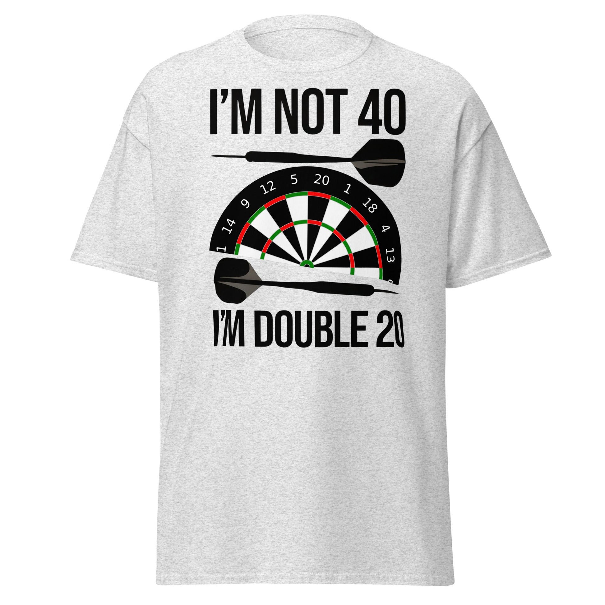 Funny 40th Birthday Darts T-Shirt - I'm Double 20 Tee - Ash - T-Shirts Online