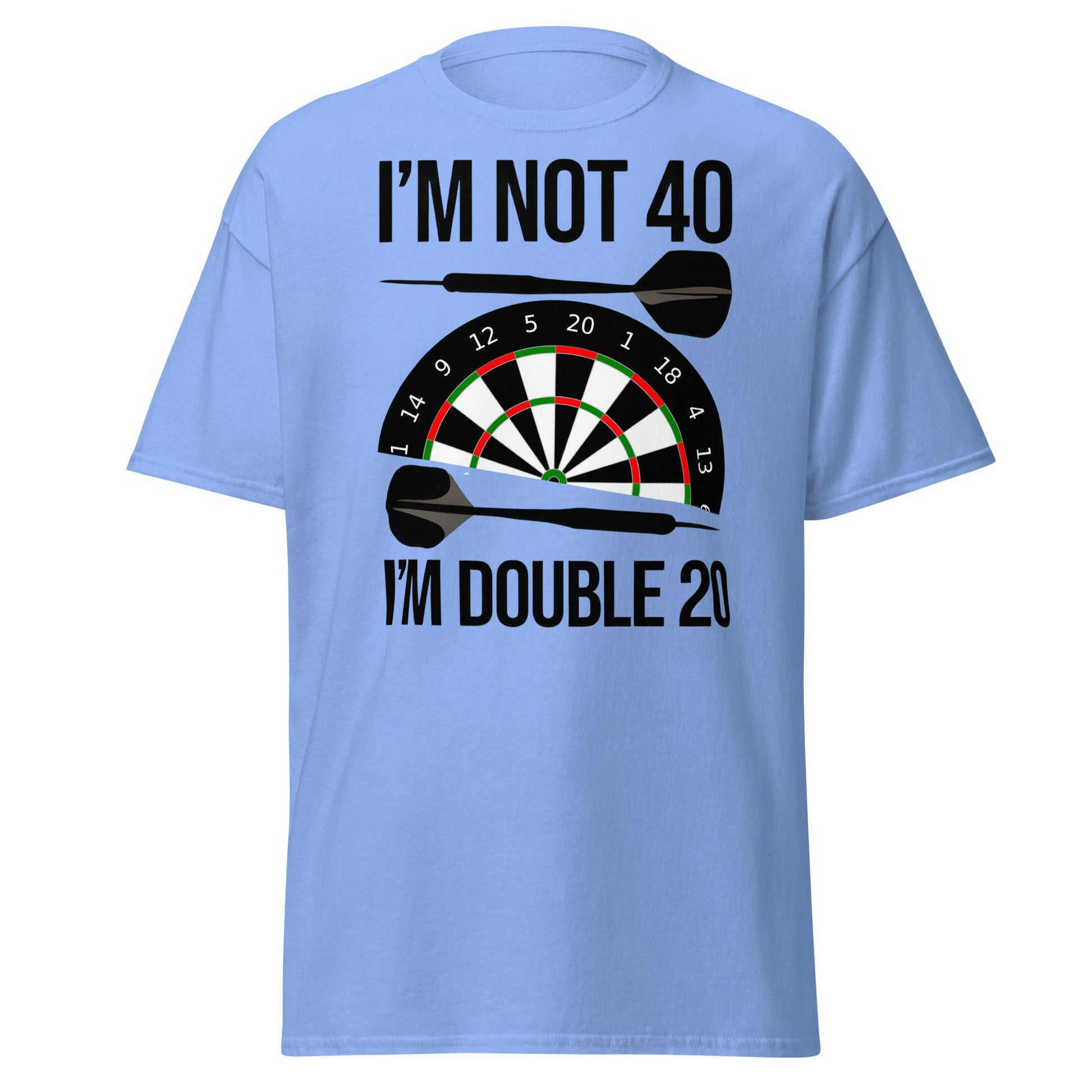 Funny 40th Birthday Darts T-Shirt - I'm Double 20 Tee - Carolina Blue - T-Shirts Online