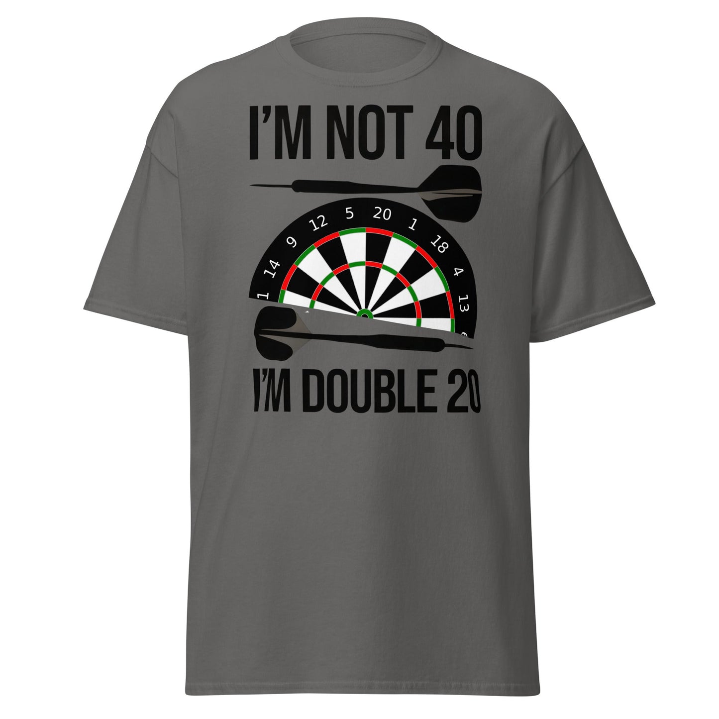 Funny 40th Birthday Darts T-Shirt - I'm Double 20 Tee - Charcoal - T-Shirts Online