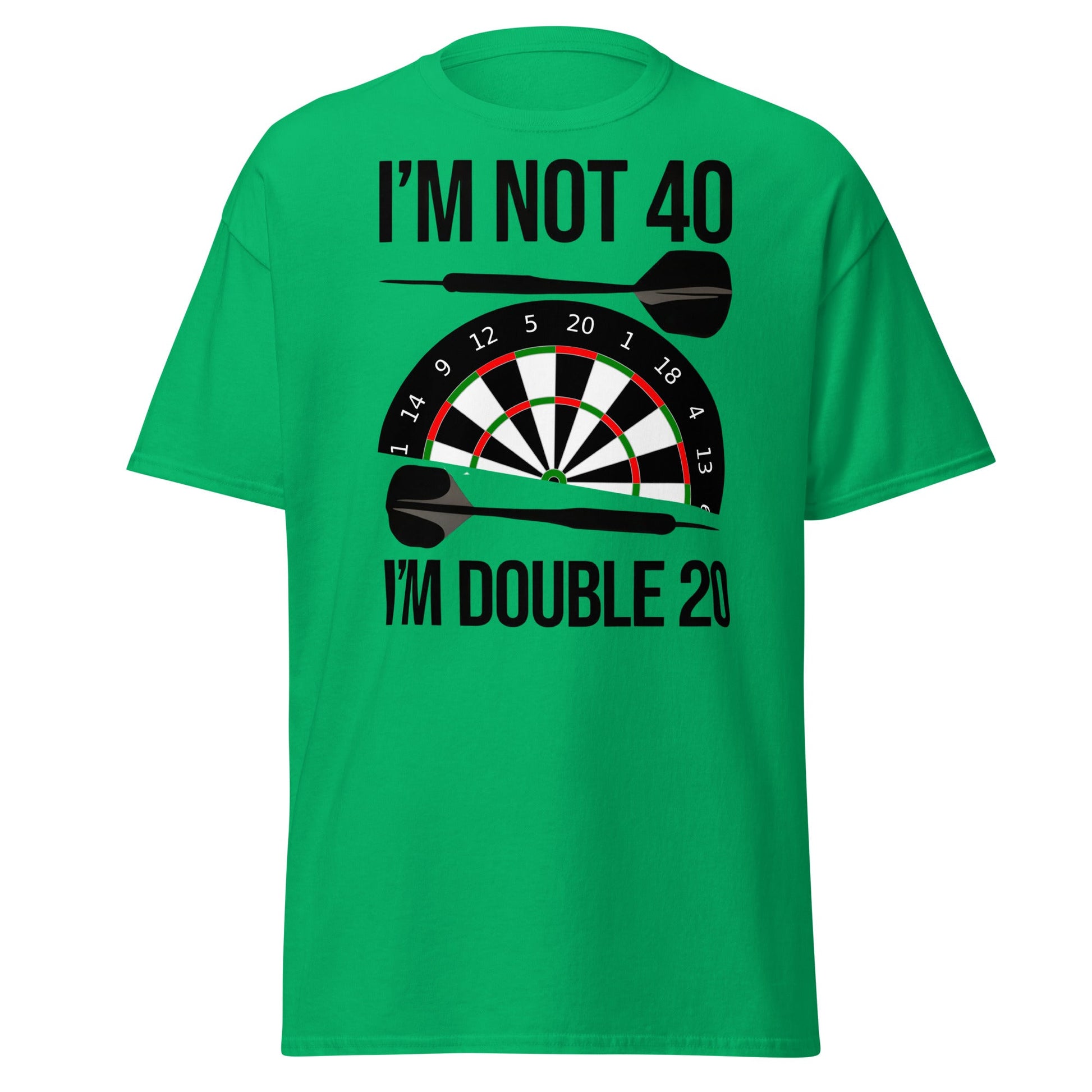 Funny 40th Birthday Darts T-Shirt - I'm Double 20 Tee - Irish Green - T-Shirts Online