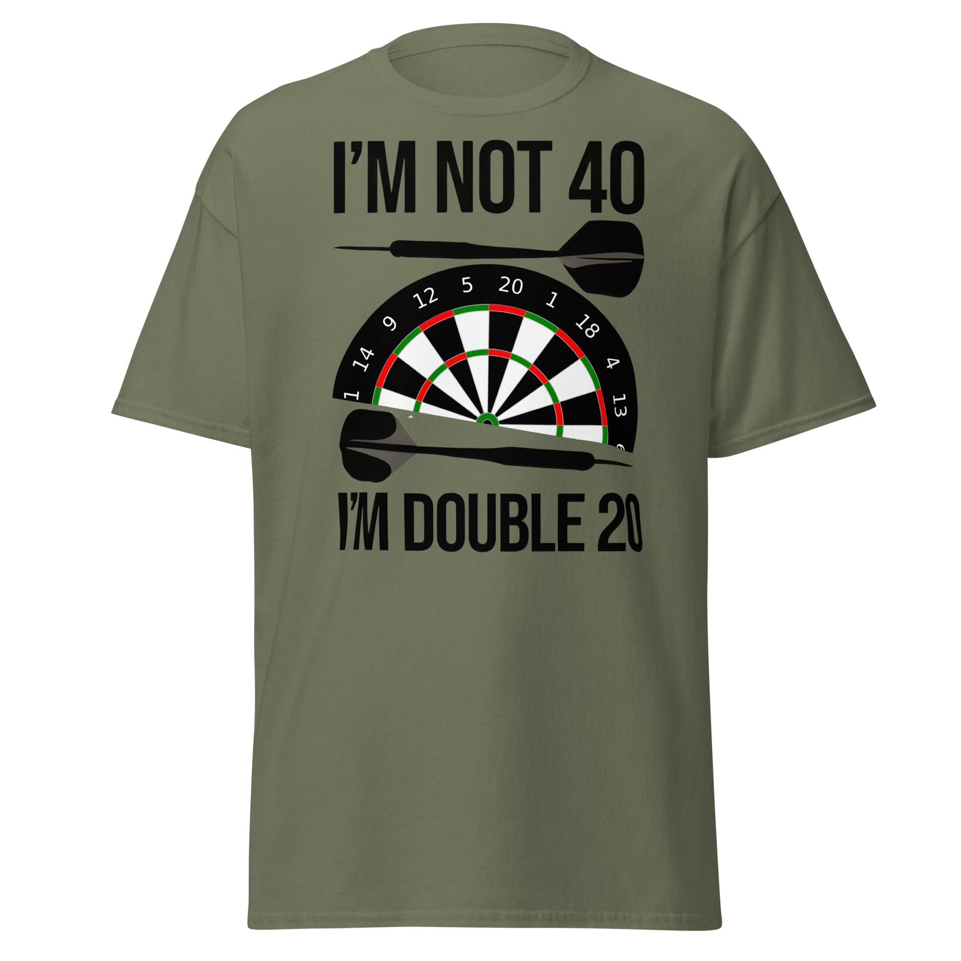 Funny 40th Birthday Darts T-Shirt - I'm Double 20 Tee - Military Green - T-Shirts Online