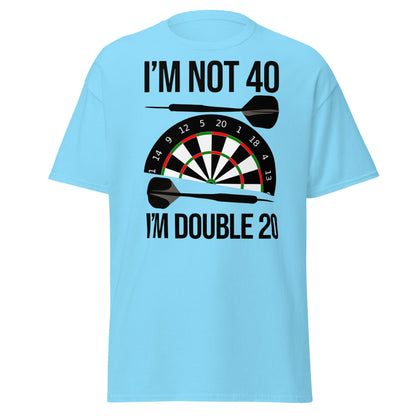 Funny 40th Birthday Darts T-Shirt - I'm Double 20 Tee - Sky - T-Shirts Online