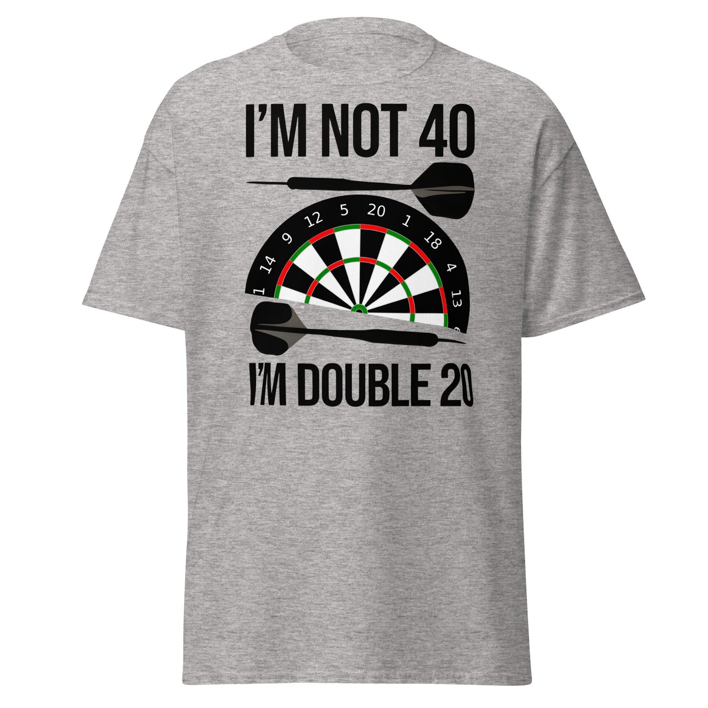 Funny 40th Birthday Darts T-Shirt - I'm Double 20 Tee - Sport Grey - T-Shirts Online