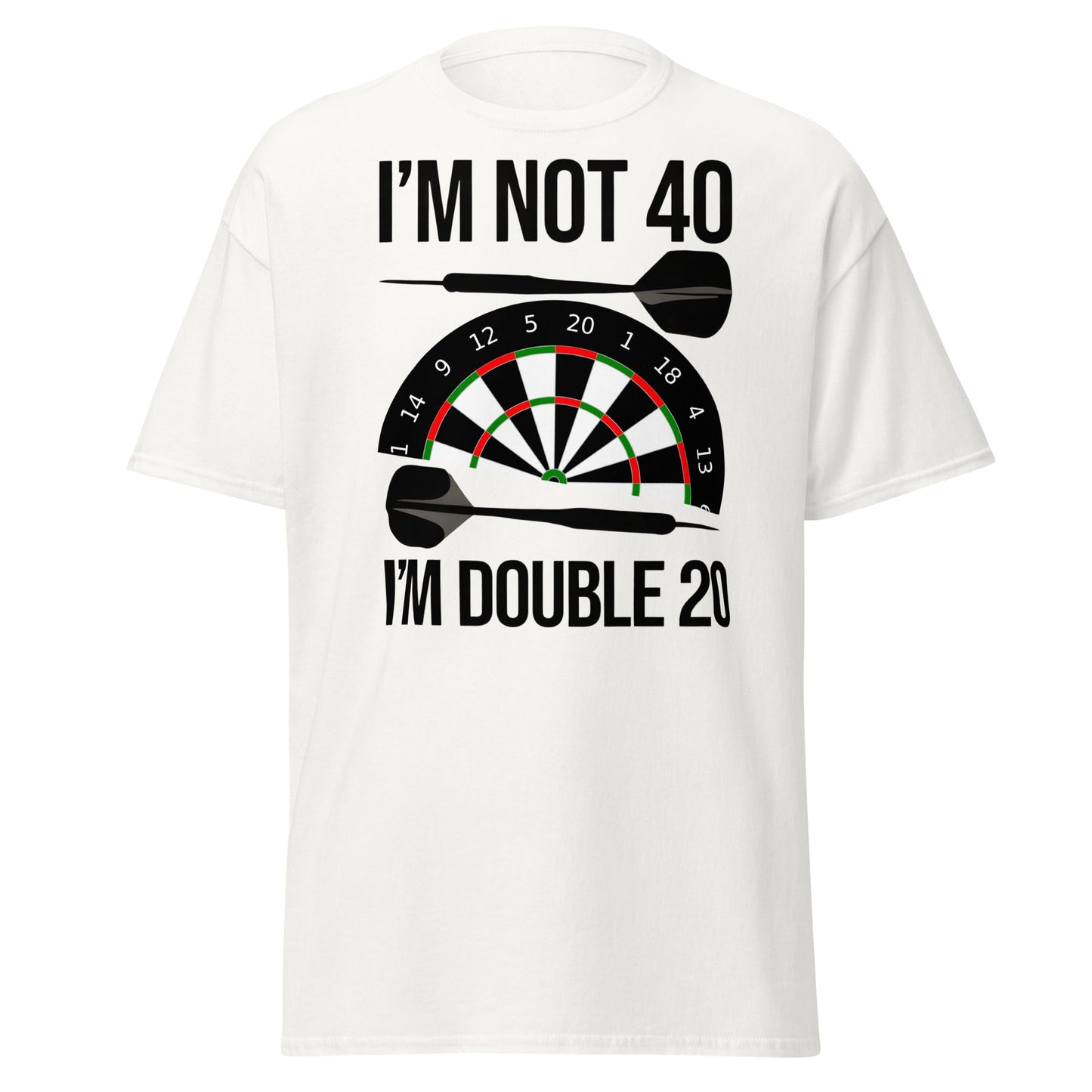 Funny 40th Birthday Darts T-Shirt - I'm Double 20 Tee - White - T-Shirts Online