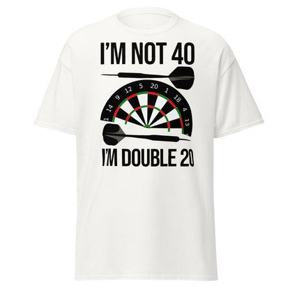 Funny 40th Birthday Darts T-Shirt - I'm Double 20 Tee - White - T-Shirts Online