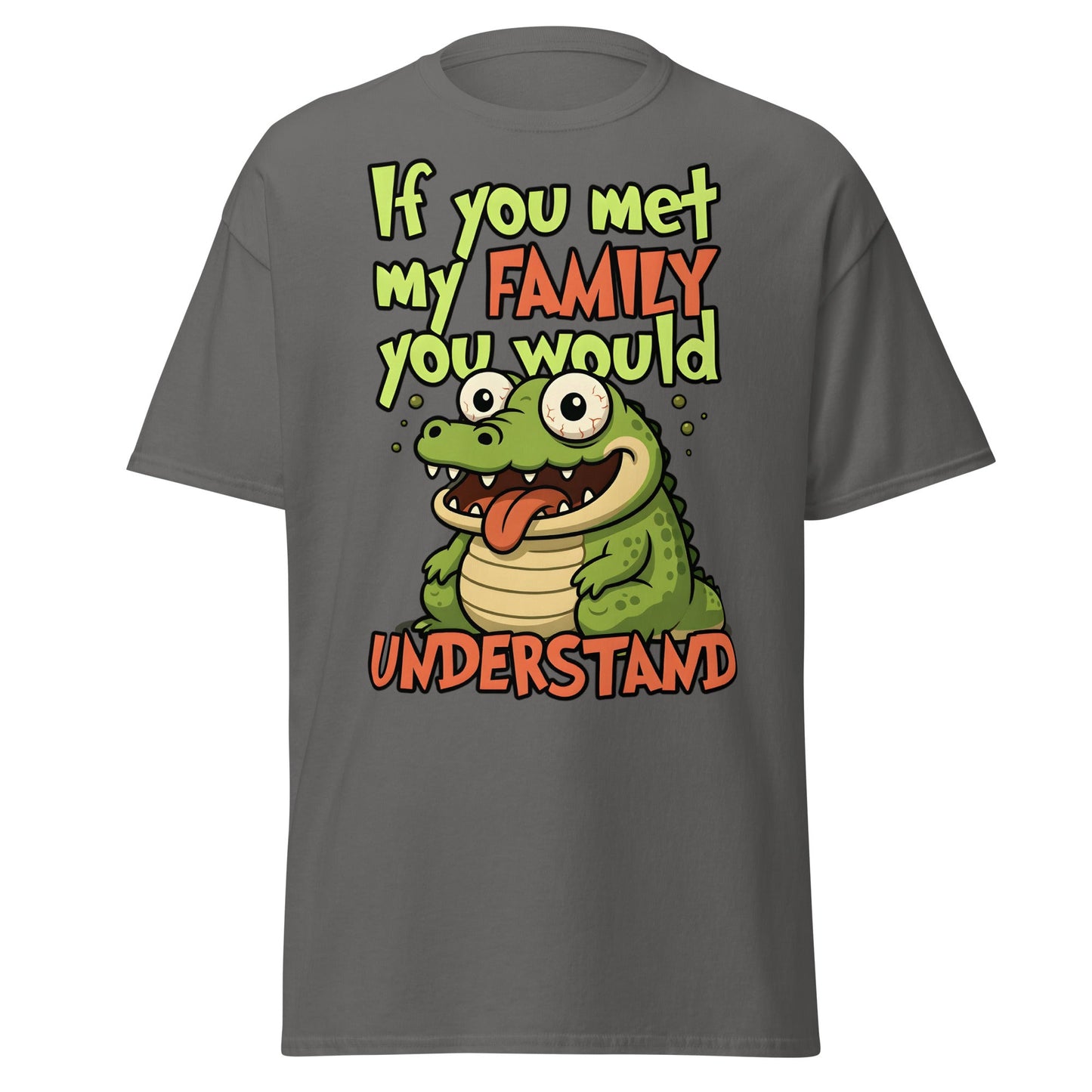 Funny Alligator Family Humor T-Shirt | Relatable Chaos Tee - Charcoal - T-Shirts Online