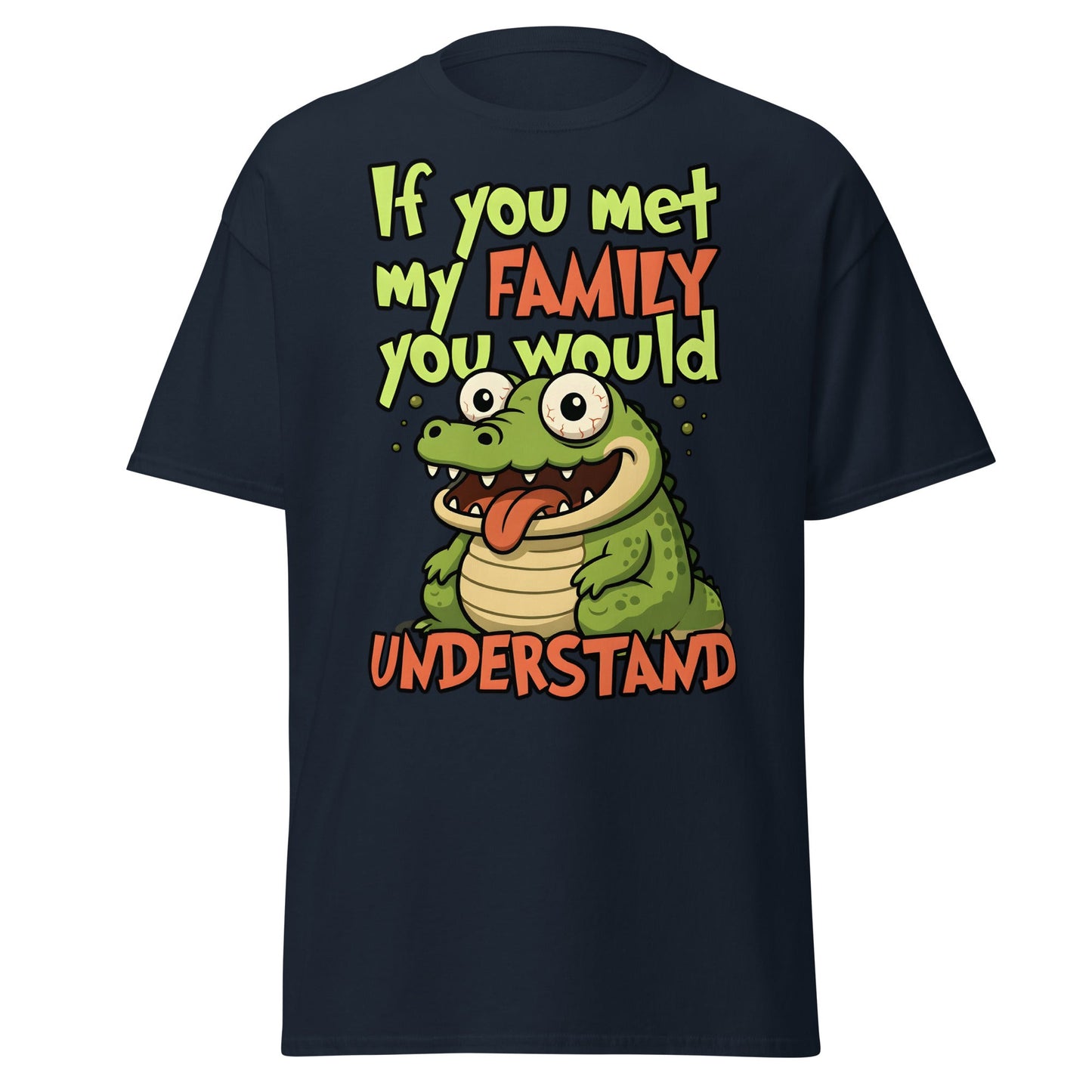 Funny Alligator Family Humor T-Shirt | Relatable Chaos Tee - Navy - T-Shirts Online