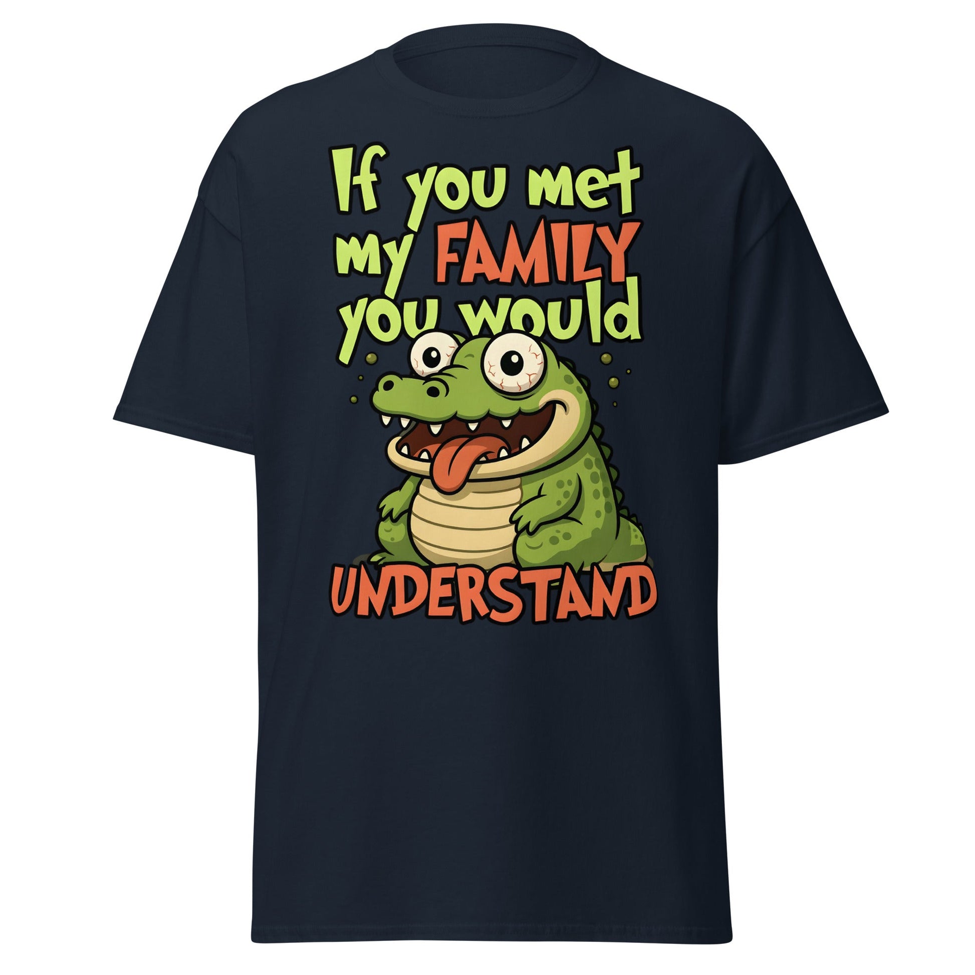 Funny Alligator Family Humor T-Shirt | Relatable Chaos Tee - Navy - T-Shirts Online