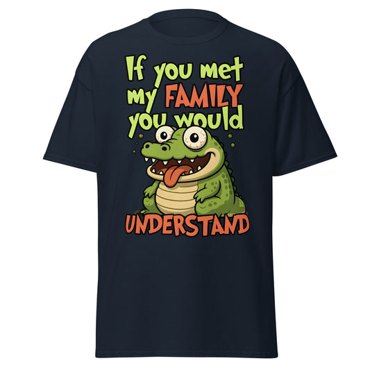 Funny Alligator Family Humor T-Shirt | Relatable Chaos Tee - Navy - T-Shirts Online