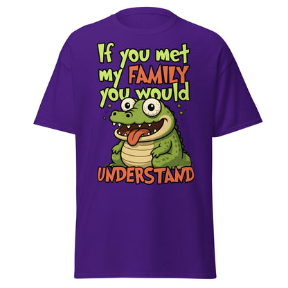 Funny Alligator Family Humor T-Shirt | Relatable Chaos Tee - Purple - T-Shirts Online