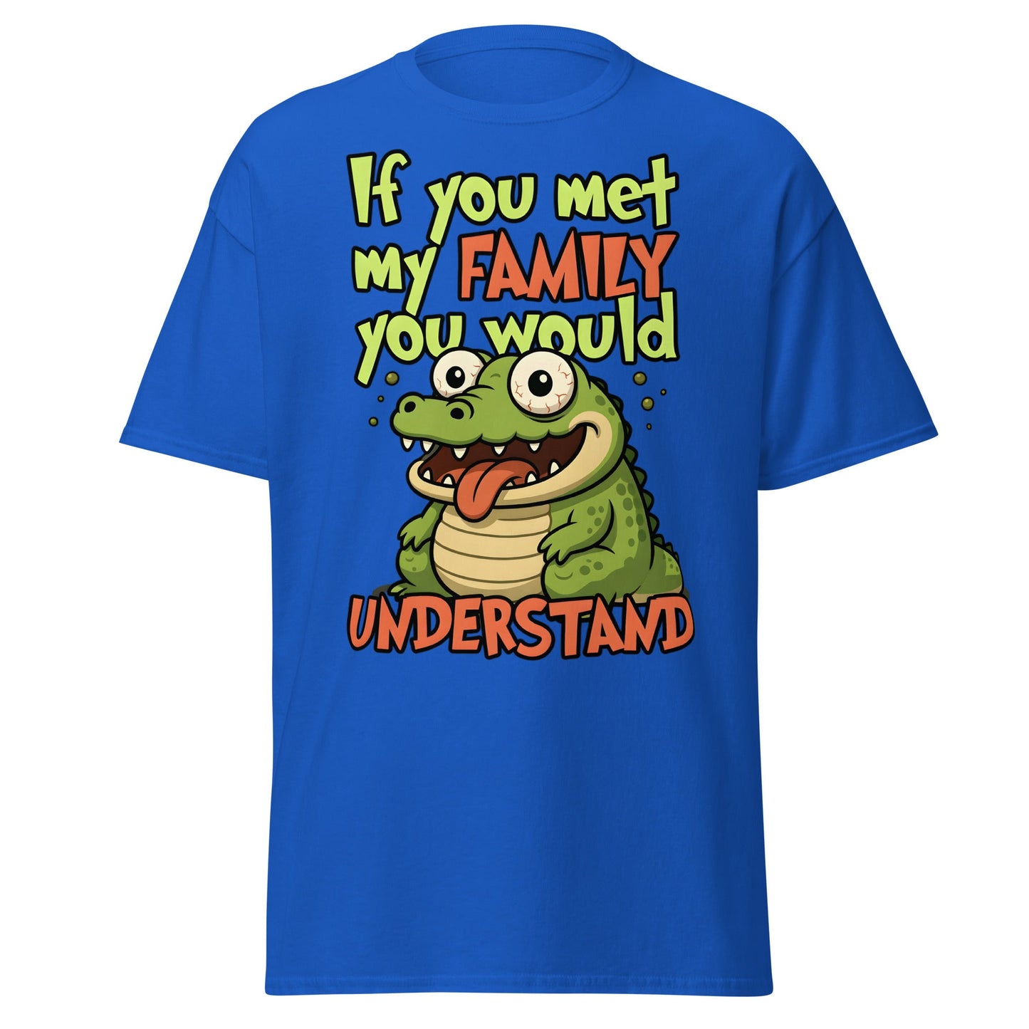 Funny Alligator Family Humor T-Shirt | Relatable Chaos Tee - Royal - T-Shirts Online