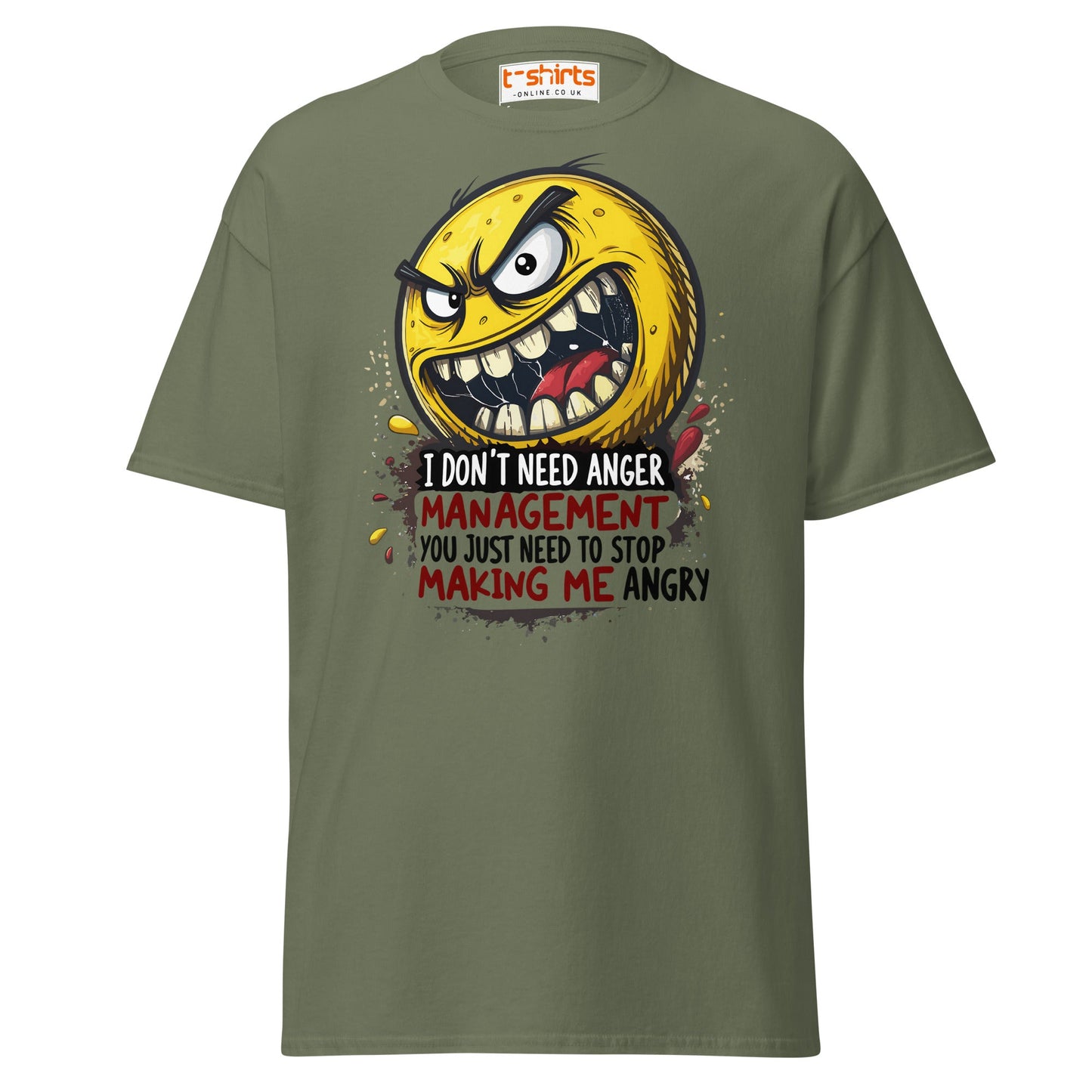 Funny Anger Management T-Shirt | Cartoon Rage Face Tee - Military Green - T-Shirts Online