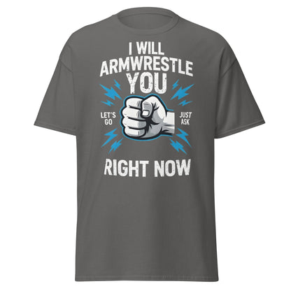 Funny Armwrestling Challenger T-Shirt - Let's Go Graphic Tee - Charcoal - T-Shirts Online