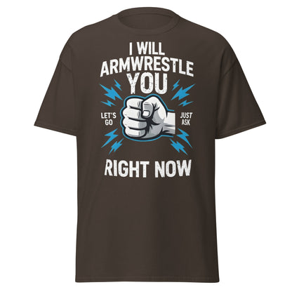 Funny Armwrestling Challenger T-Shirt - Let's Go Graphic Tee - Dark Chocolate - T-Shirts Online