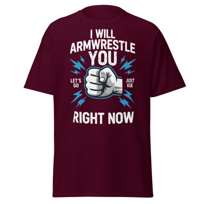 Funny Armwrestling Challenger T-Shirt - Let's Go Graphic Tee - Maroon - T-Shirts Online