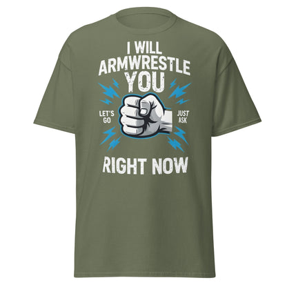 Funny Armwrestling Challenger T-Shirt - Let's Go Graphic Tee - Military Green - T-Shirts Online