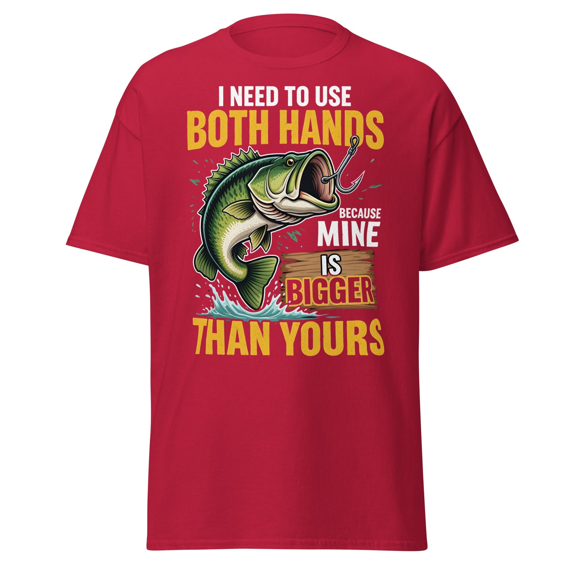 Funny Bass Fishing T-Shirt - Both Hands Bigger Than Yours - Cardinal - T-Shirts Online