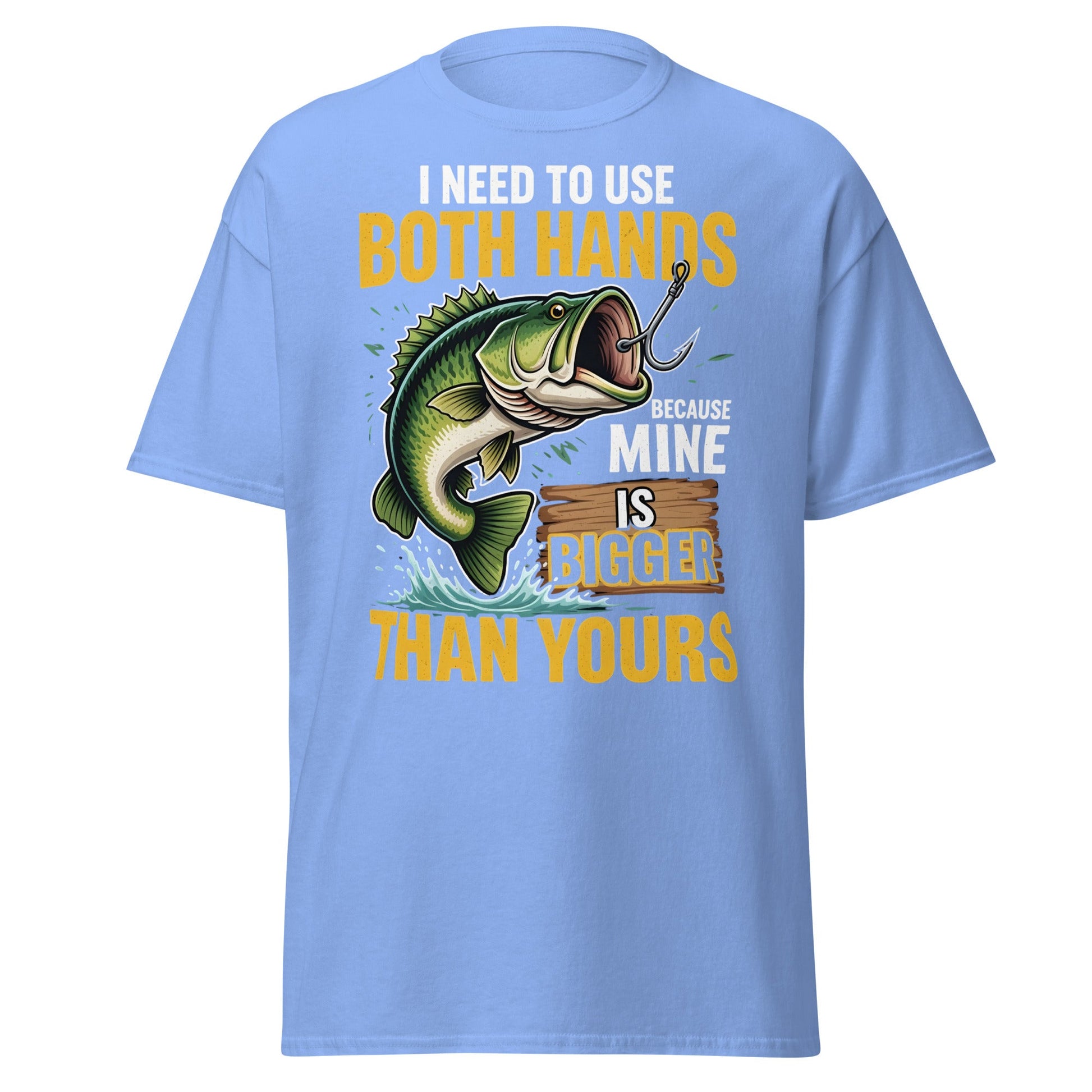 Funny Bass Fishing T-Shirt - Both Hands Bigger Than Yours - Carolina Blue - T-Shirts Online