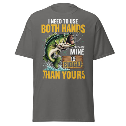 Funny Bass Fishing T-Shirt - Both Hands Bigger Than Yours - Charcoal - T-Shirts Online