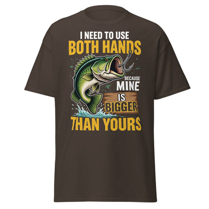 Funny Bass Fishing T-Shirt - Both Hands Bigger Than Yours - Dark Chocolate - T-Shirts Online