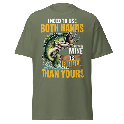 Funny Bass Fishing T-Shirt - Both Hands Bigger Than Yours - Military Green - T-Shirts Online
