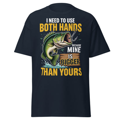 Funny Bass Fishing T-Shirt - Both Hands Bigger Than Yours - Navy - T-Shirts Online