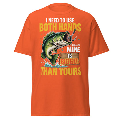 Funny Bass Fishing T-Shirt - Both Hands Bigger Than Yours - Orange - T-Shirts Online