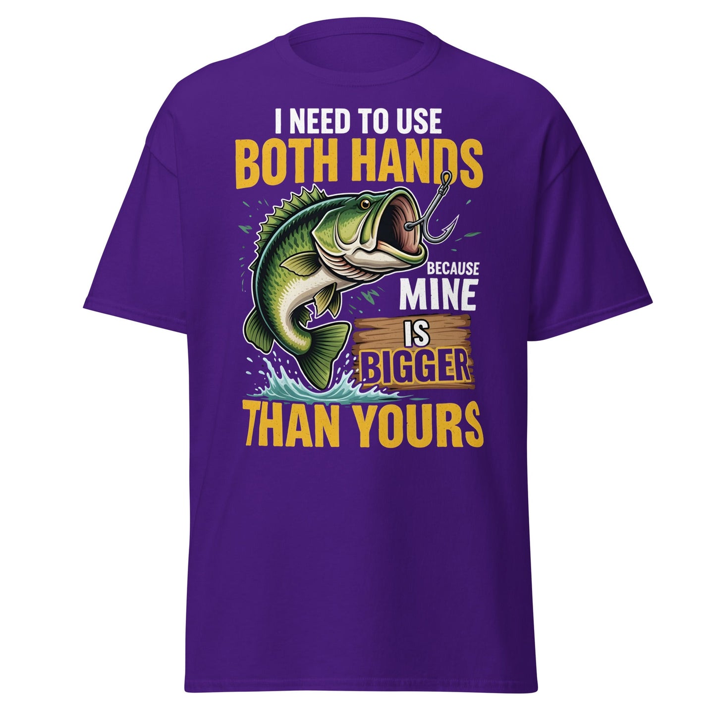 Funny Bass Fishing T-Shirt - Both Hands Bigger Than Yours - Purple - T-Shirts Online