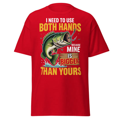 Funny Bass Fishing T-Shirt - Both Hands Bigger Than Yours - Red - T-Shirts Online