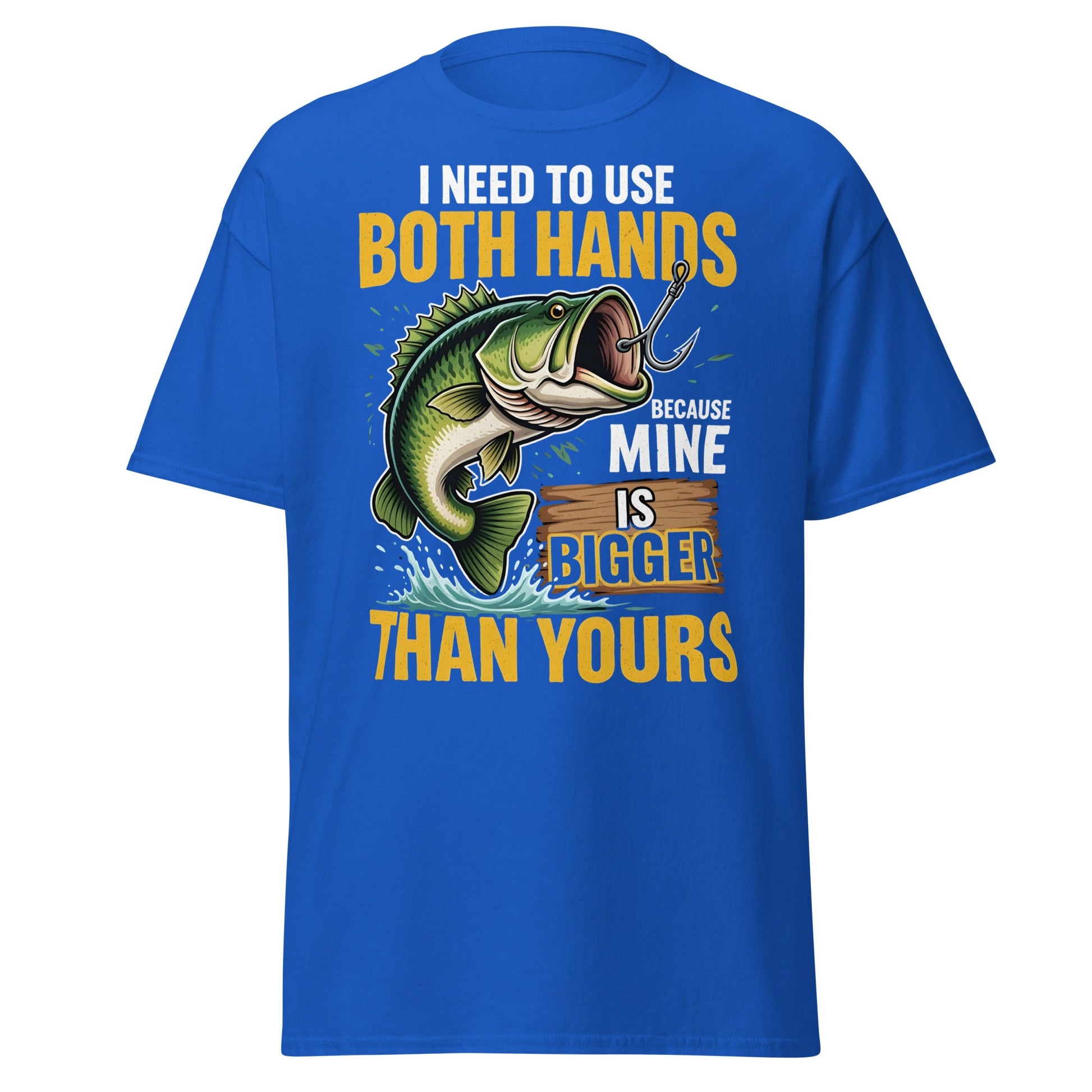 Funny Bass Fishing T-Shirt - Both Hands Bigger Than Yours - Royal - T-Shirts Online