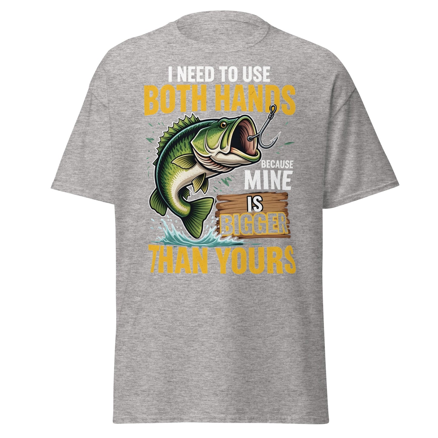 Funny Bass Fishing T-Shirt - Both Hands Bigger Than Yours - Sport Grey - T-Shirts Online