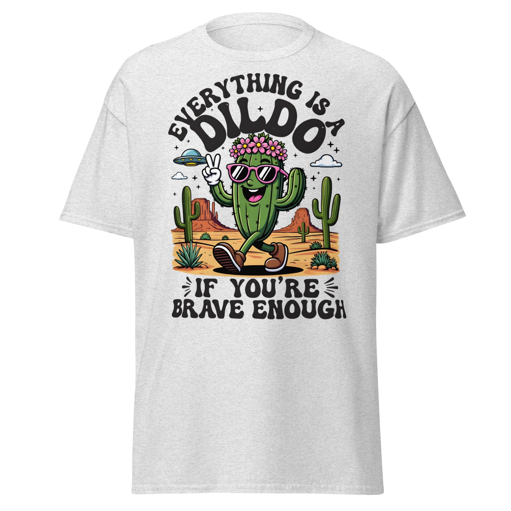 Funny Brave Cactus T-Shirt - Adult Humor Desert Graphic Tee - Ash - T-Shirts Online