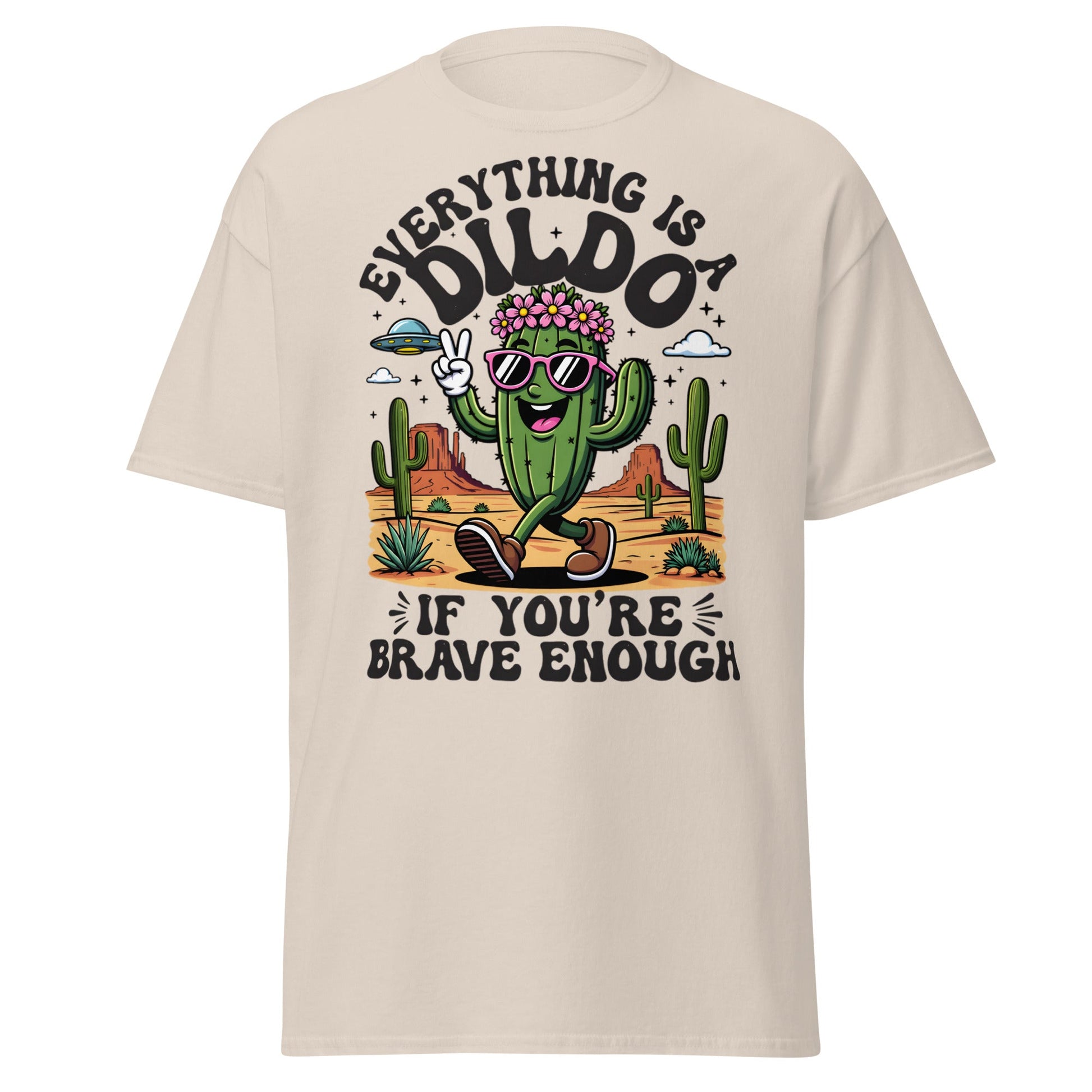 Funny Brave Cactus T-Shirt - Adult Humor Desert Graphic Tee - Natural - T-Shirts Online