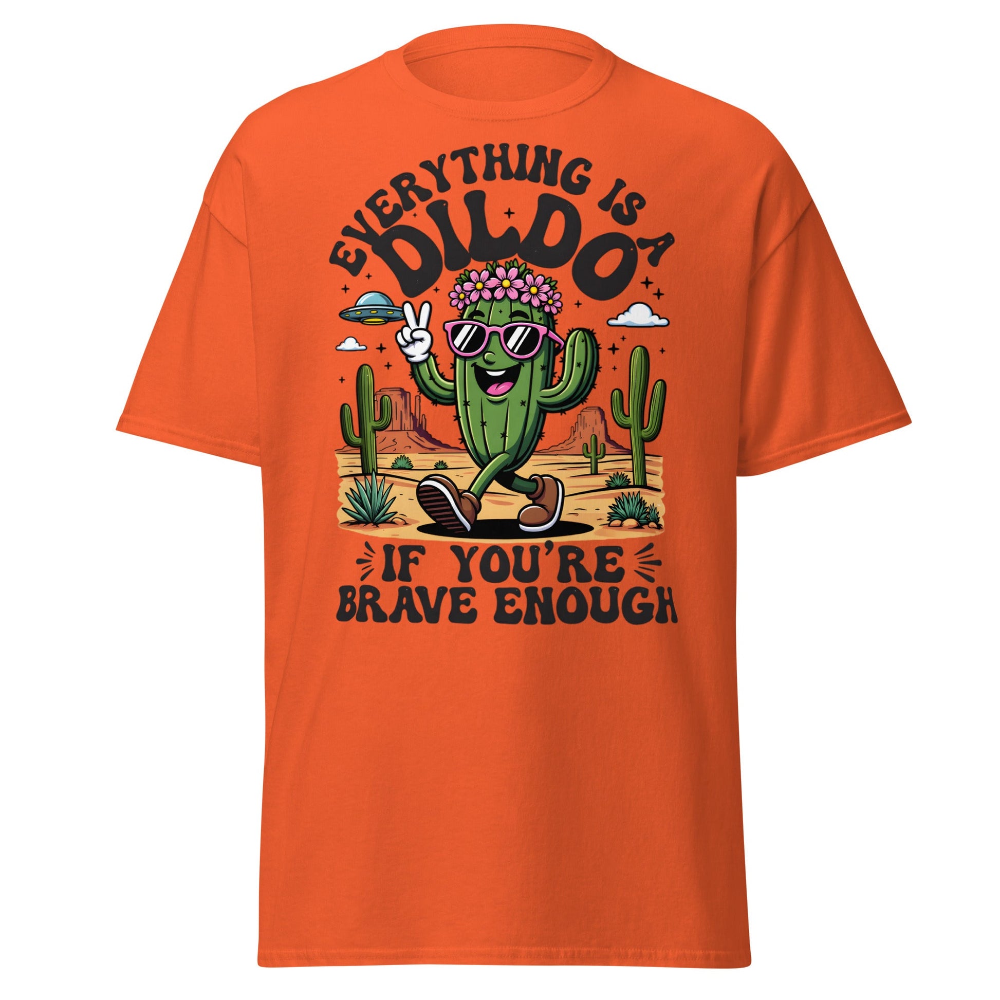 Funny Brave Cactus T-Shirt - Adult Humor Desert Graphic Tee - Orange - T-Shirts Online