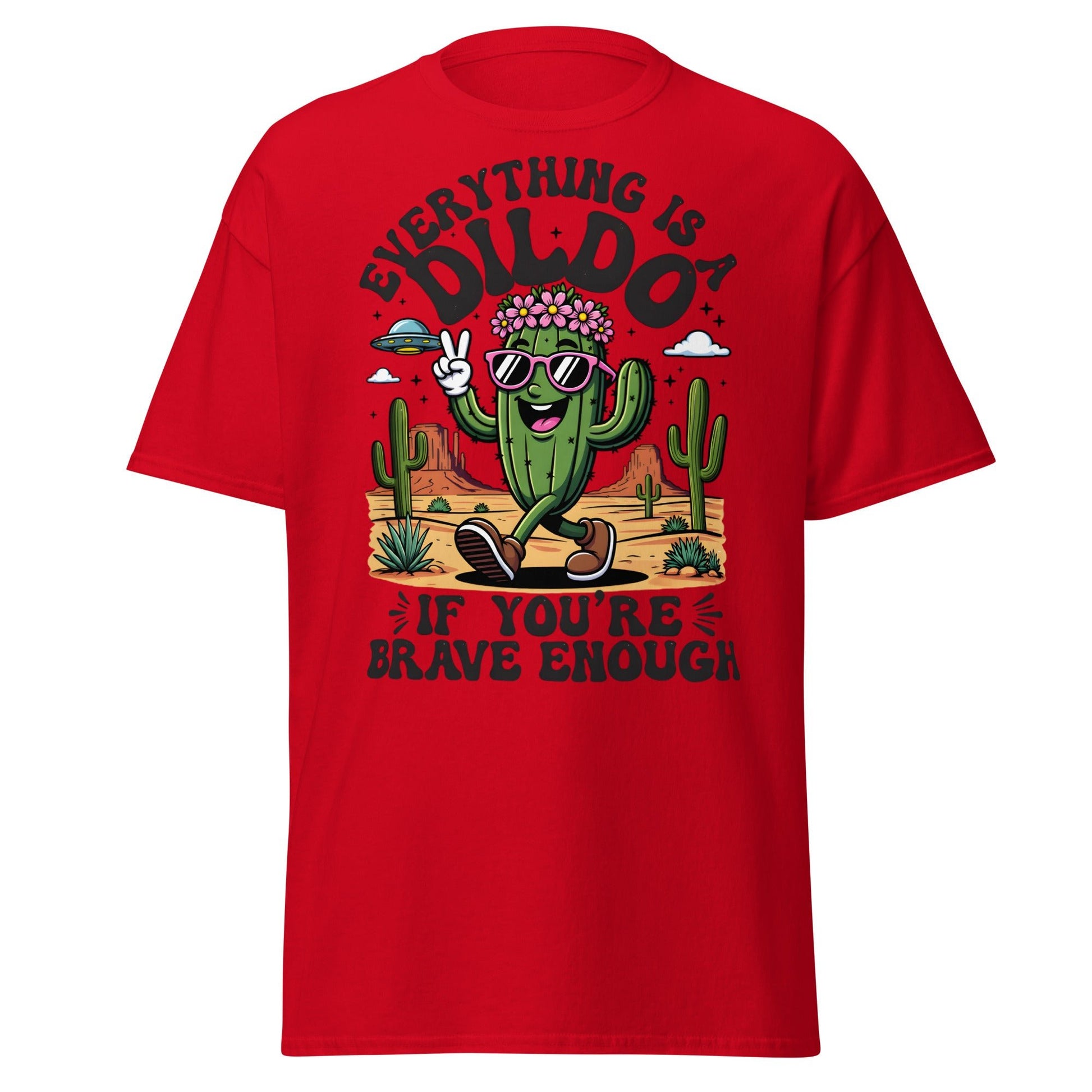 Funny Brave Cactus T-Shirt - Adult Humor Desert Graphic Tee - Red - T-Shirts Online