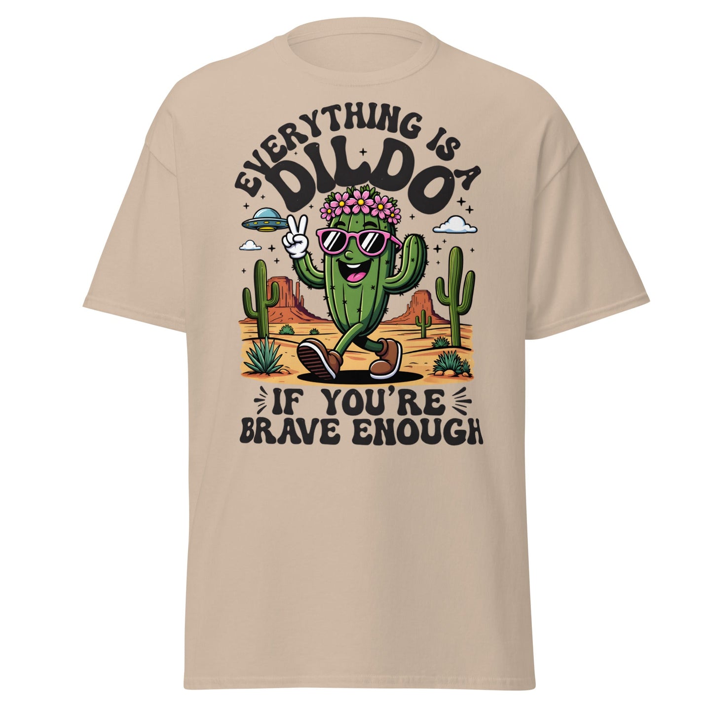 Funny Brave Cactus T-Shirt - Adult Humor Desert Graphic Tee - Sand - T-Shirts Online