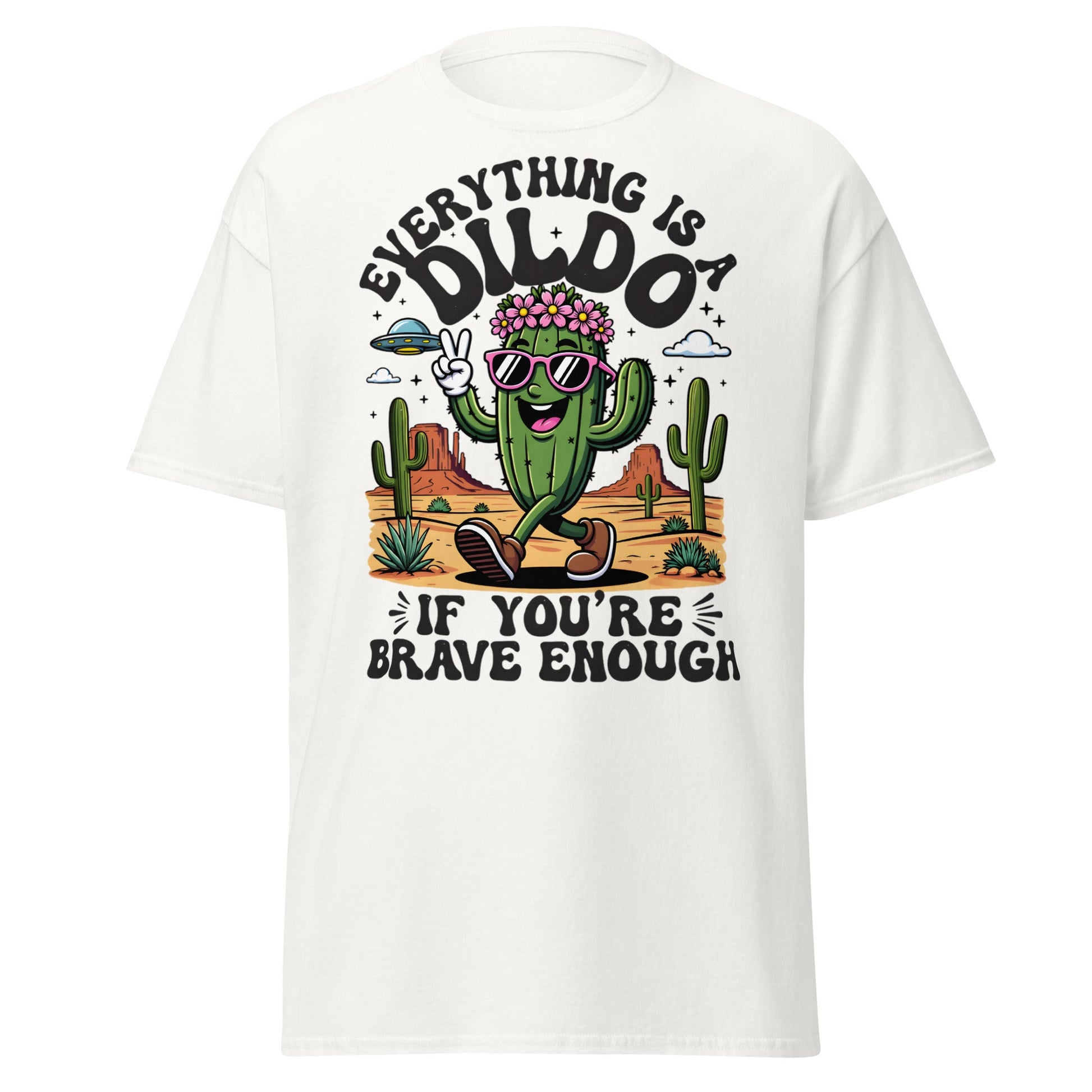 Funny Brave Cactus T-Shirt - Adult Humor Desert Graphic Tee - White - T-Shirts Online