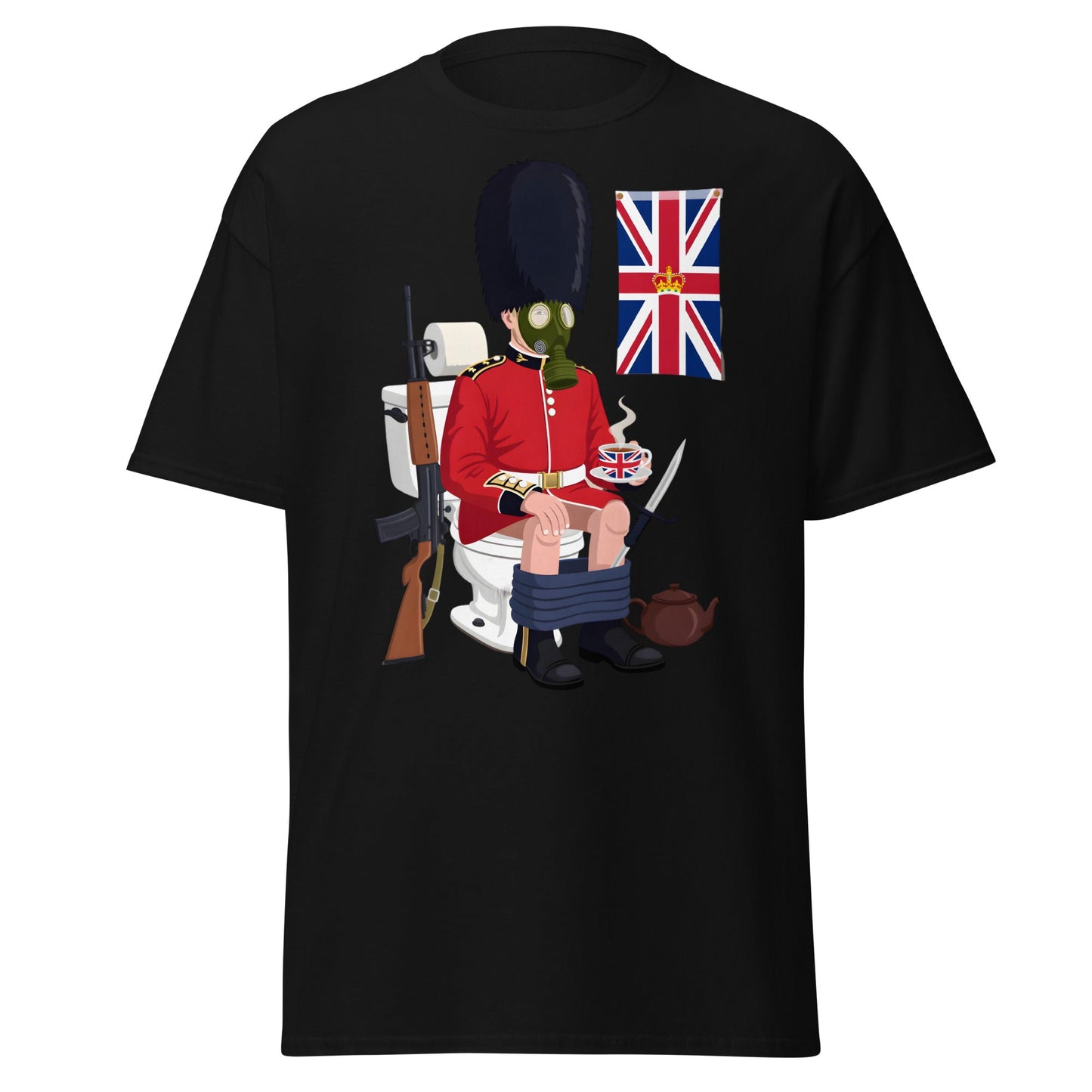 Funny British Guard Toilet T-Shirt | Satirical UK Humor Tee - Black - T-Shirts Online