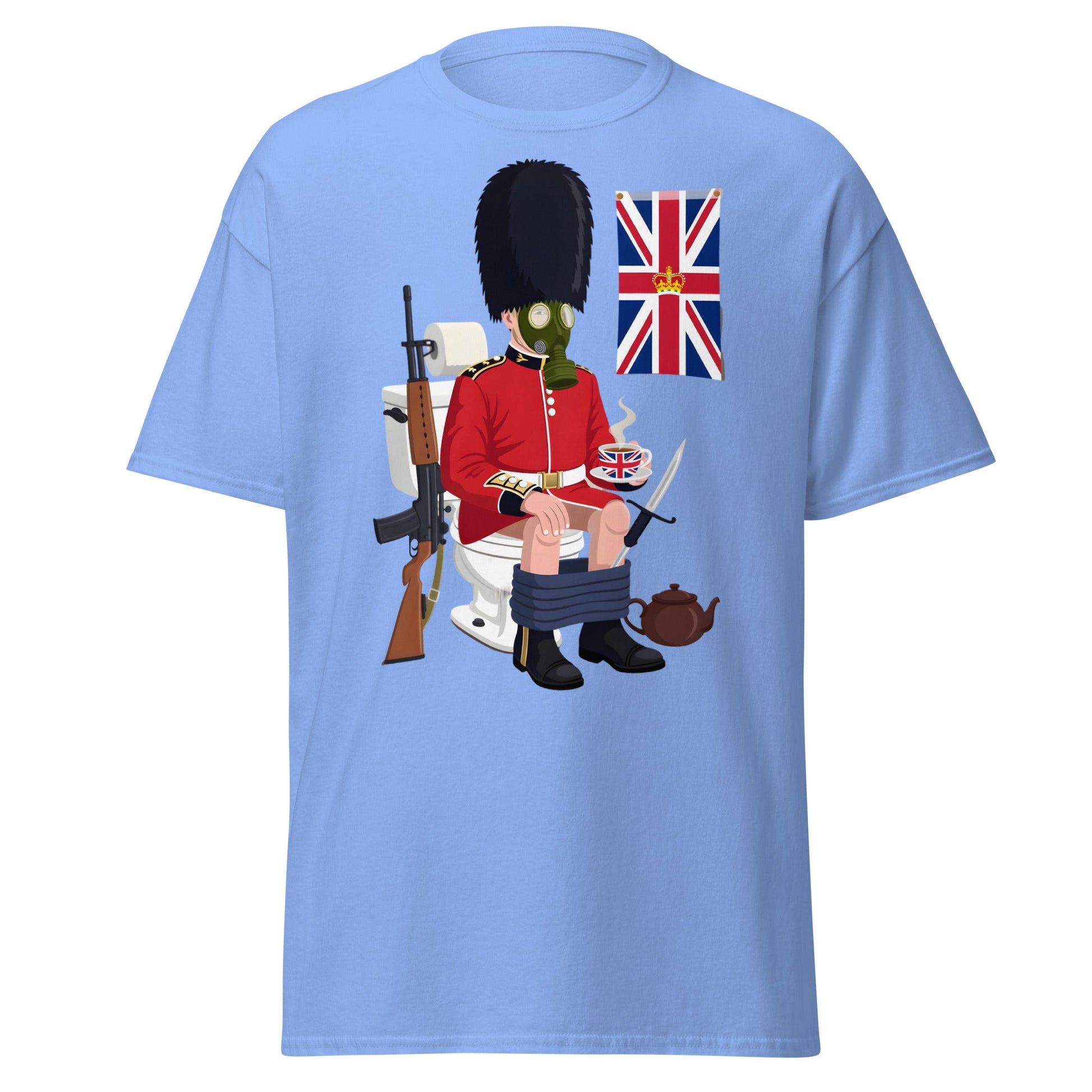 Funny British Guard Toilet T-Shirt | Satirical UK Humor Tee - Carolina Blue - T-Shirts Online