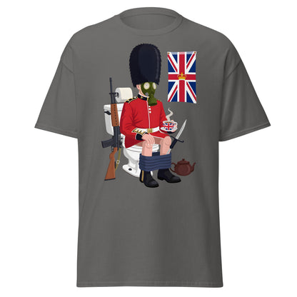 Funny British Guard Toilet T-Shirt | Satirical UK Humor Tee - Charcoal - T-Shirts Online