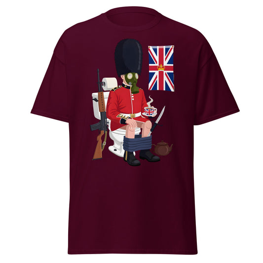 Funny British Guard Toilet T-Shirt | Satirical UK Humor Tee - Maroon - T-Shirts Online