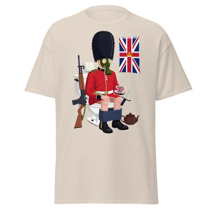 Funny British Guard Toilet T-Shirt | Satirical UK Humor Tee - Natural - T-Shirts Online